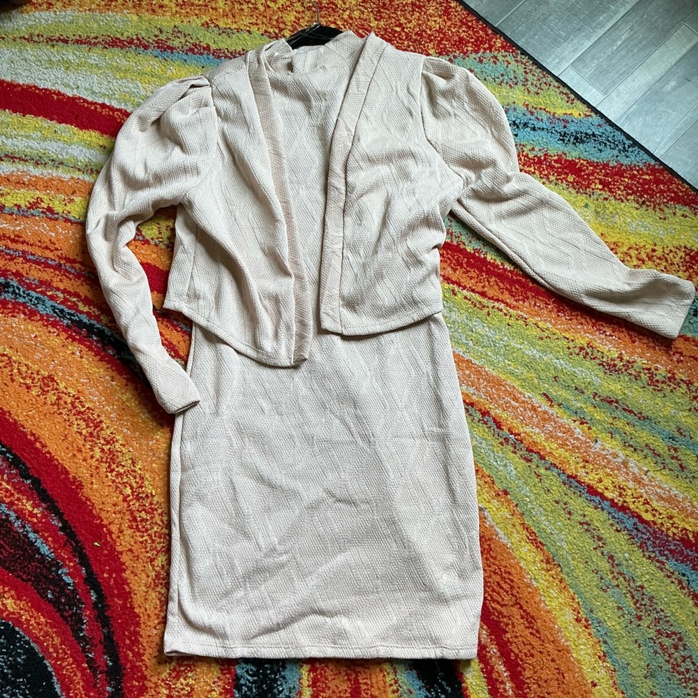 Fashion Nova Cream 2pc Long Sleeve Dress